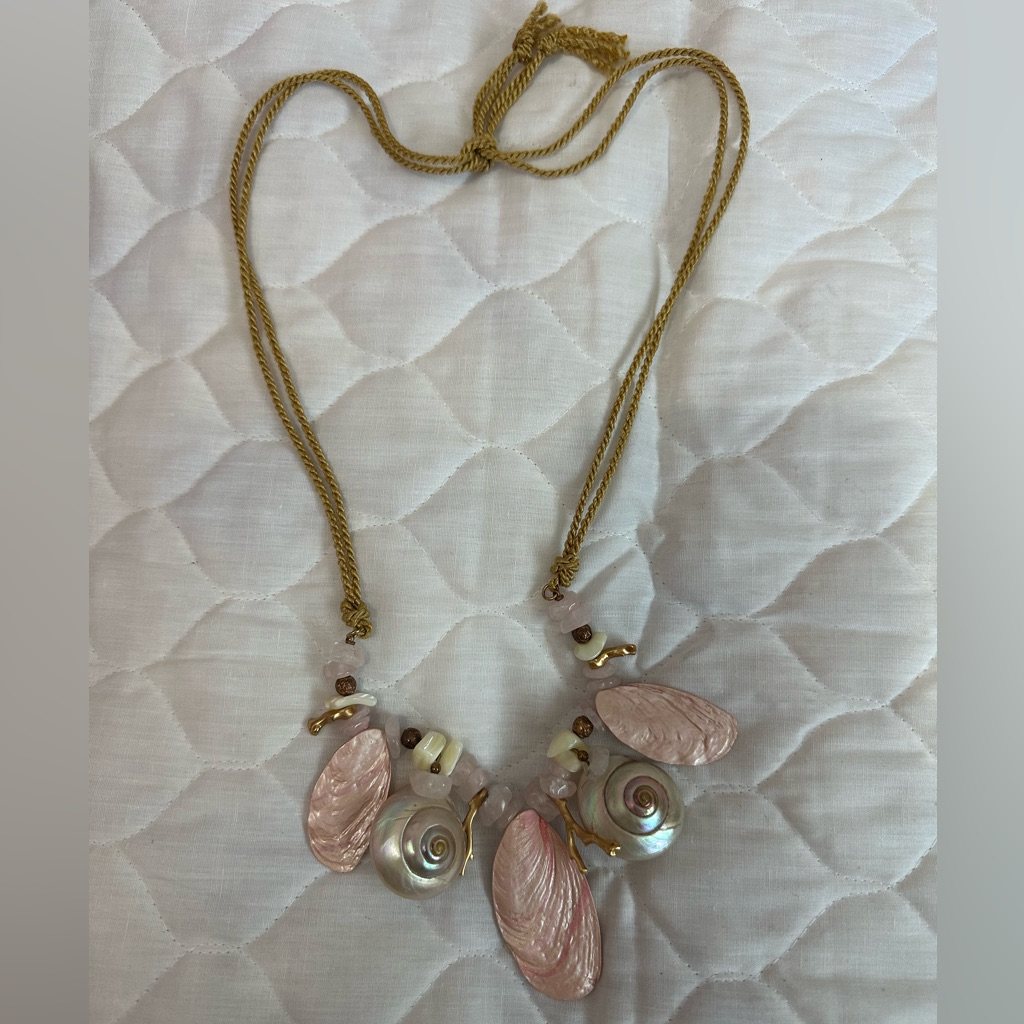 Bergere Gold Cord Necklace With Pink Shell And Iridescent Disc Accents 33$